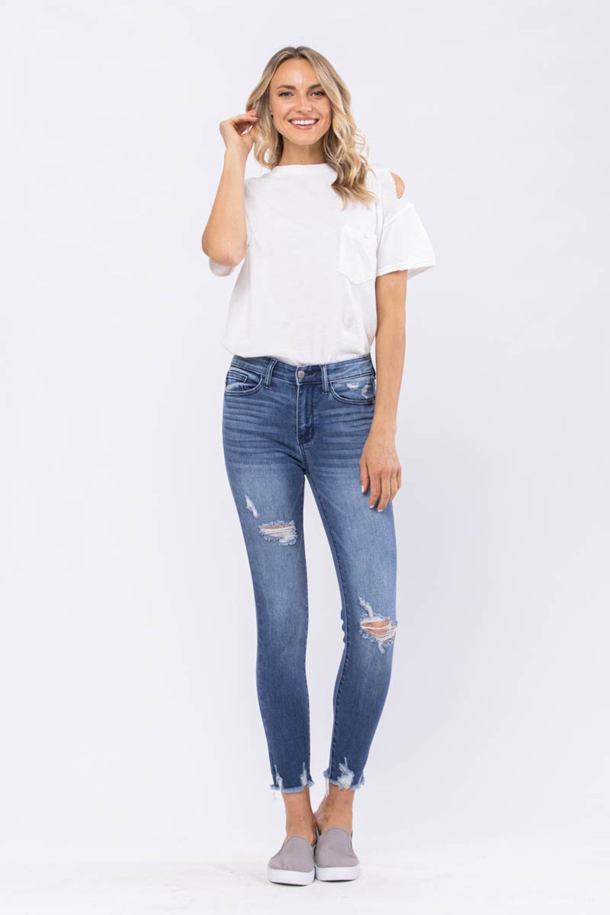 Judy Blue High-Rise Distressed Skinny Jeans-Villari Chic, women's online fashion boutique in Severna, Maryland