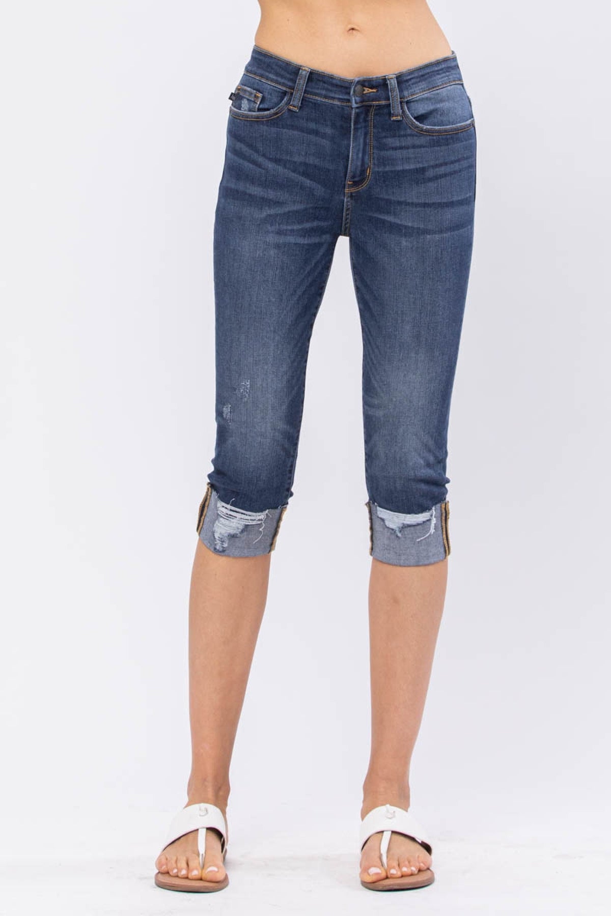 Judy Blue Mid-Rise Destroyed Cuff Capris-Villari Chic, women's online fashion boutique in Severna, Maryland