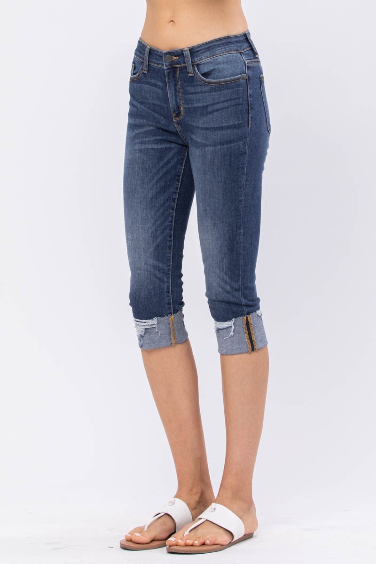 Judy Blue Mid-Rise Destroyed Cuff Capris-Villari Chic, women's online fashion boutique in Severna, Maryland