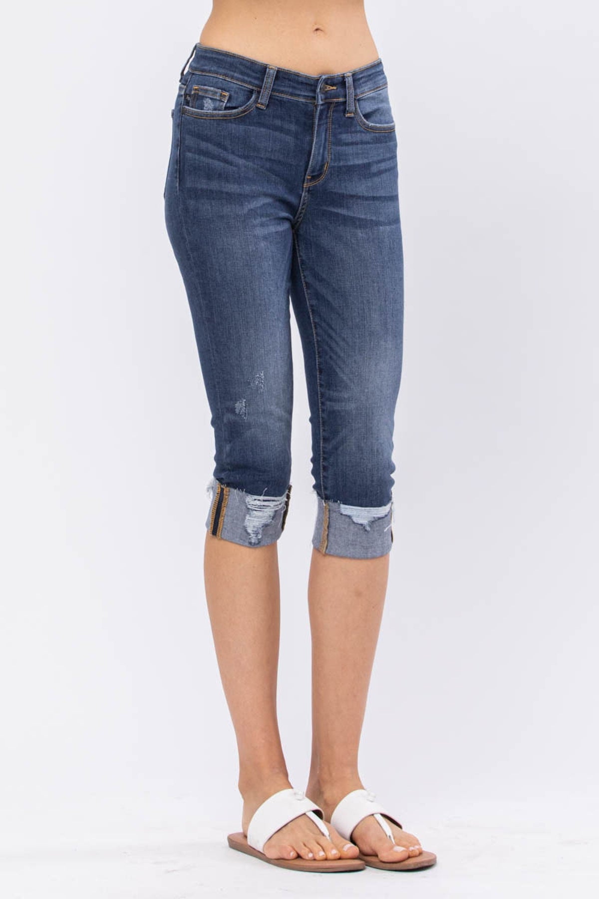 Judy Blue Mid-Rise Destroyed Cuff Capris-Villari Chic, women's online fashion boutique in Severna, Maryland