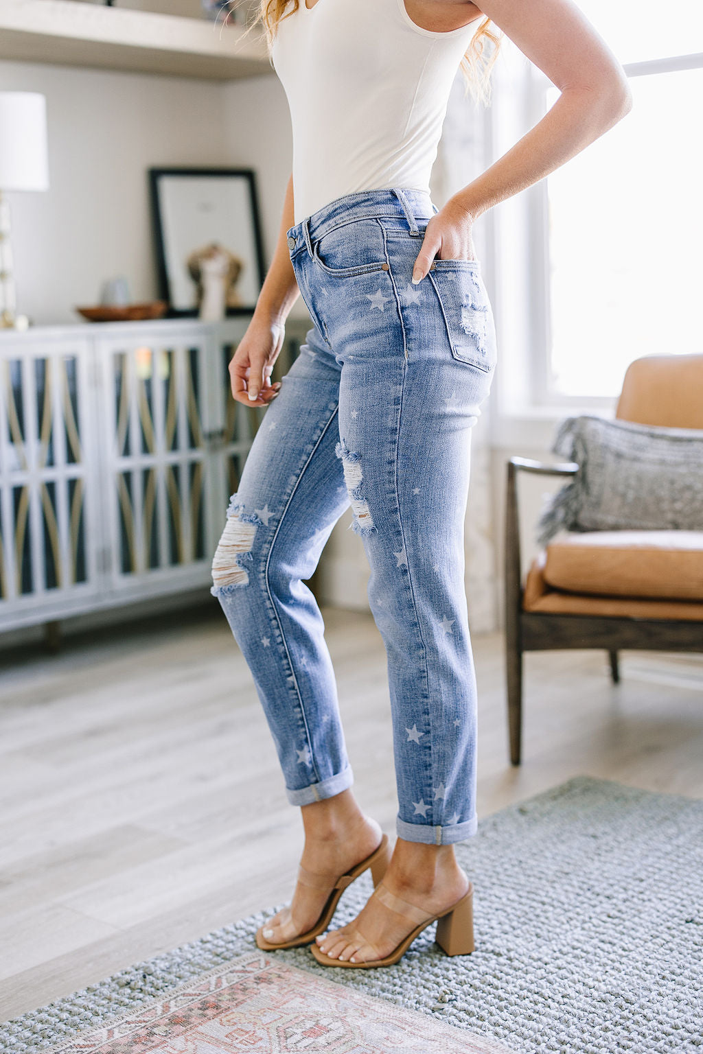 Judy Blue Star Crossed Boyfriend Jeans-Womens-Villari Chic, women's online fashion boutique in Severna, Maryland