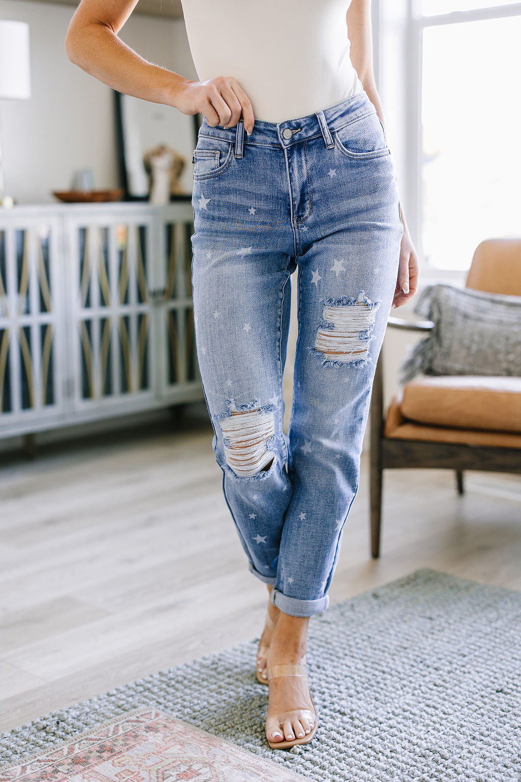 Judy Blue Star Crossed Boyfriend Jeans-Womens-Villari Chic, women's online fashion boutique in Severna, Maryland