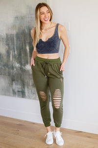 Kick Back Distressed Joggers in Olive-Womens-Villari Chic, women's online fashion boutique in Severna, Maryland