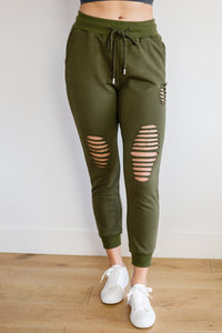 Kick Back Distressed Joggers in Olive-Womens-Villari Chic, women's online fashion boutique in Severna, Maryland