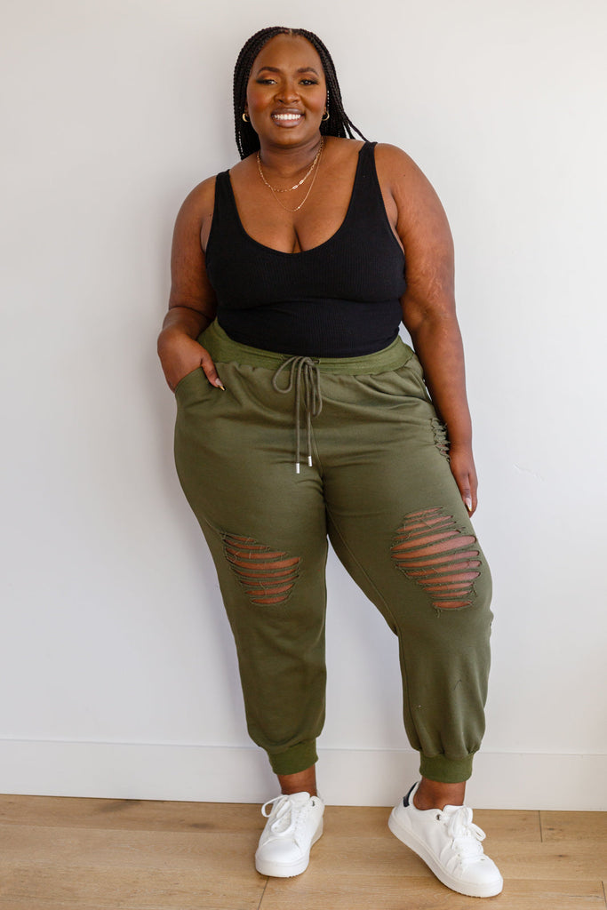 Kick Back Distressed Joggers in Olive-Womens-Villari Chic, women's online fashion boutique in Severna, Maryland