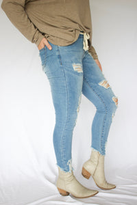 Knock Out Distressed Denim Joggers-Villari Chic, women's online fashion boutique in Severna, Maryland