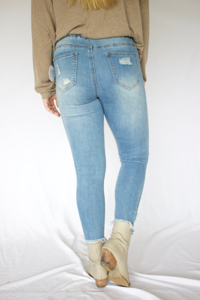 Knock Out Distressed Denim Joggers-Villari Chic, women's online fashion boutique in Severna, Maryland