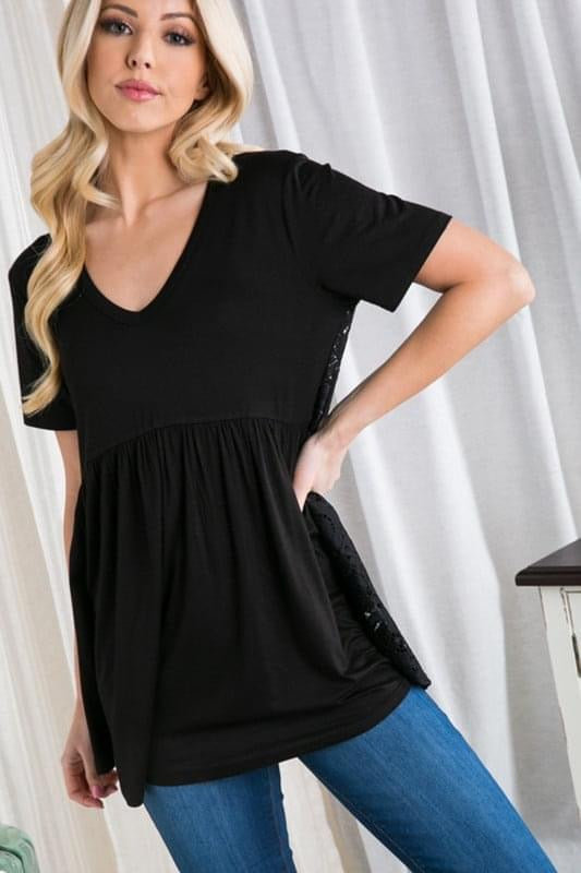 Lace-Back Babydoll Top in Black-Villari Chic, women's online fashion boutique in Severna, Maryland