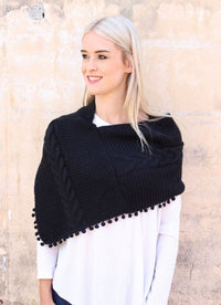 Layne Loop Scarf with Pom Pom Detail in Black-Villari Chic, women's online fashion boutique in Severna, Maryland