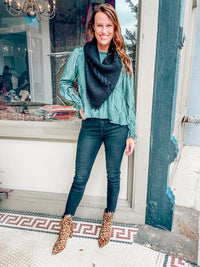 Layne Loop Scarf with Pom Pom Detail in Black-Villari Chic, women's online fashion boutique in Severna, Maryland