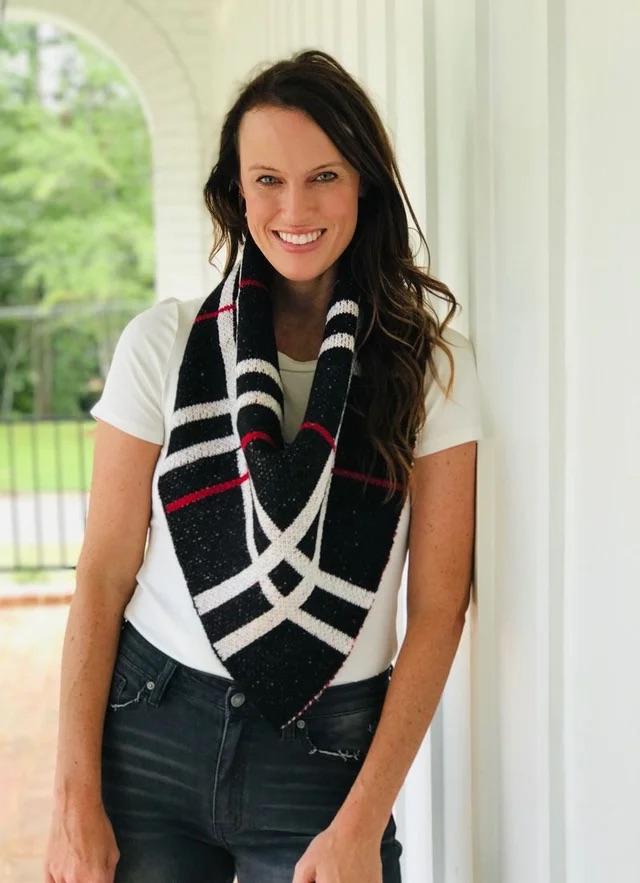 Layne Loop Scarf with Pom Pom Detail in Black Plaid-Villari Chic, women's online fashion boutique in Severna, Maryland