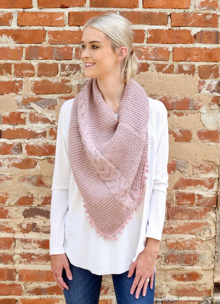 Layne Loop Scarf with Pom Pom Detail in Dusty Pink-Villari Chic, women's online fashion boutique in Severna, Maryland