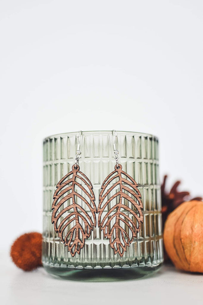 Leaf Cutout Wood Dangle Earrings-Villari Chic, women's online fashion boutique in Severna, Maryland