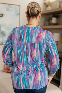 Little Lovely Blouse in Blue Multi-Tops-Villari Chic, women's online fashion boutique in Severna, Maryland