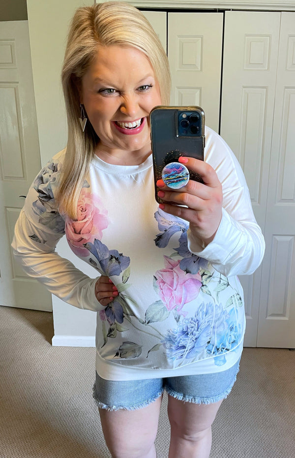 Long-Sleeved Buttery Soft Spring Floral Top-Villari Chic, women's online fashion boutique in Severna, Maryland
