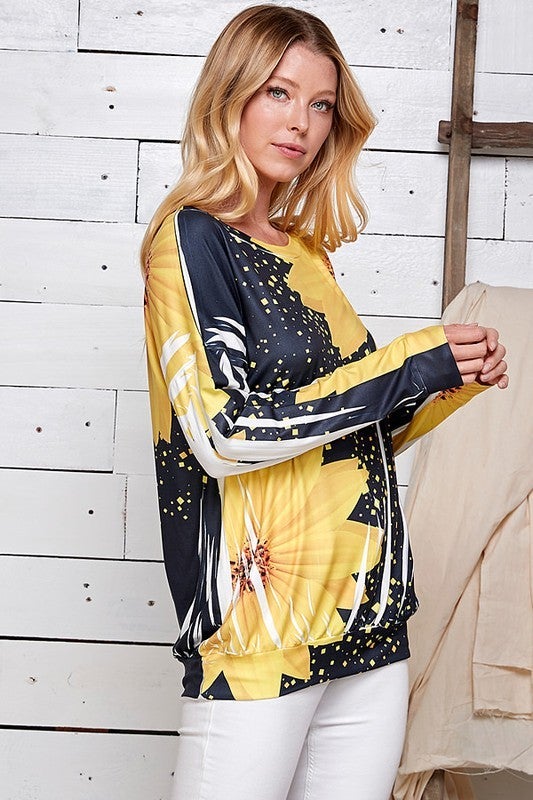 Long-Sleeved Buttery Soft Sunflower Top-Villari Chic, women's online fashion boutique in Severna, Maryland