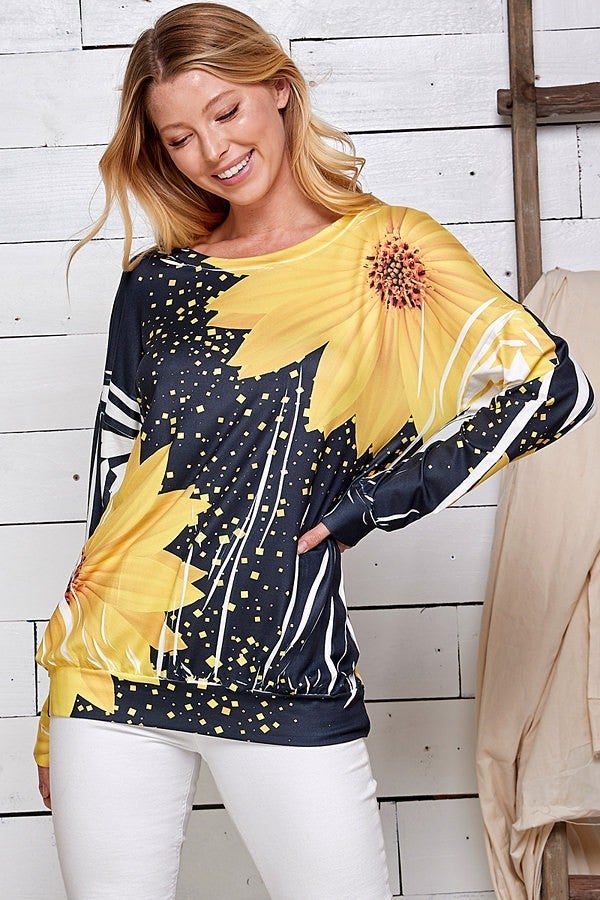 Long-Sleeved Buttery Soft Sunflower Top-Villari Chic, women's online fashion boutique in Severna, Maryland