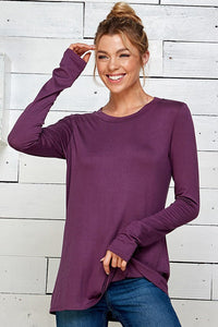 Long-Sleeved Cut-Out Back Top in Plum-Villari Chic, women's online fashion boutique in Severna, Maryland