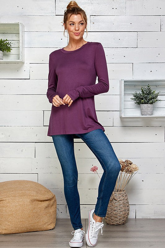 Long-Sleeved Cut-Out Back Top in Plum-Villari Chic, women's online fashion boutique in Severna, Maryland