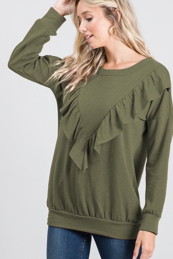 Long-Sleeved Ruffle Top in Spring Green-Villari Chic, women's online fashion boutique in Severna, Maryland