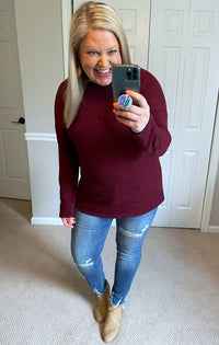 Long-Sleeved Sweater Top in Burgundy-Villari Chic, women's online fashion boutique in Severna, Maryland