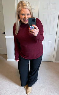 Long-Sleeved Sweater Top in Burgundy-Villari Chic, women's online fashion boutique in Severna, Maryland