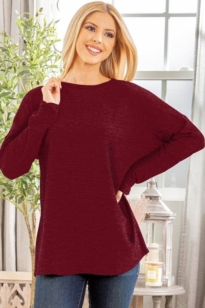 Long-Sleeved Sweater Top in Burgundy-Villari Chic, women's online fashion boutique in Severna, Maryland