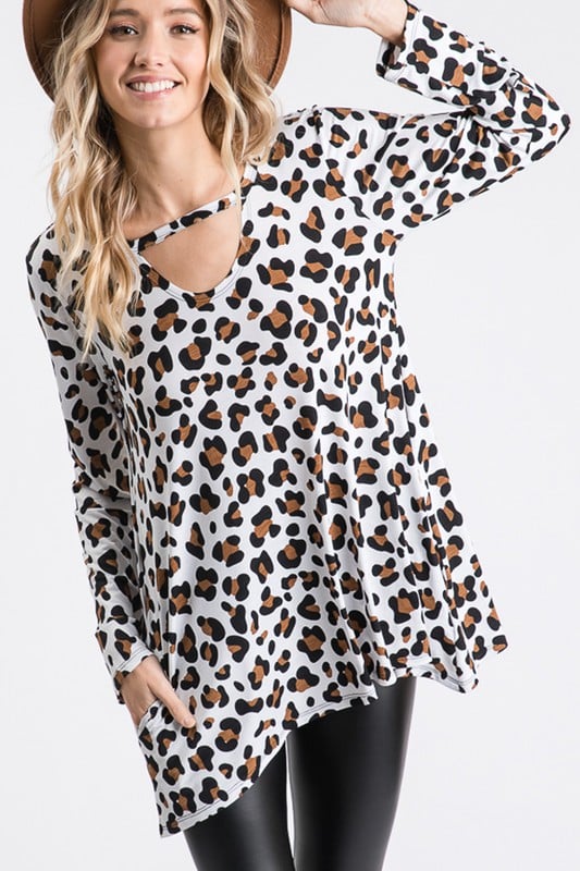 Long-Sleeved Swing Top with Pockets in Cheetah-Villari Chic, women's online fashion boutique in Severna, Maryland