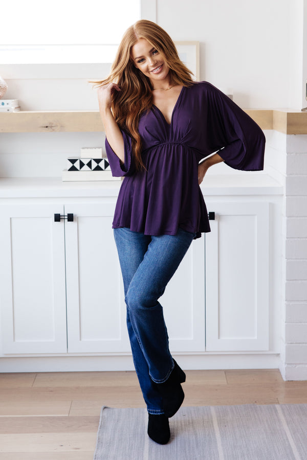 Love on the Line V-Neck Peplum Blouse in Deep Plum-Womens-Villari Chic, women's online fashion boutique in Severna, Maryland