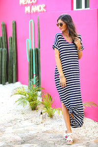 Madeline Striped Maxi Dress in Navy-Villari Chic, women's online fashion boutique in Severna, Maryland