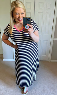 Madeline Striped Maxi Dress in Navy-Villari Chic, women's online fashion boutique in Severna, Maryland