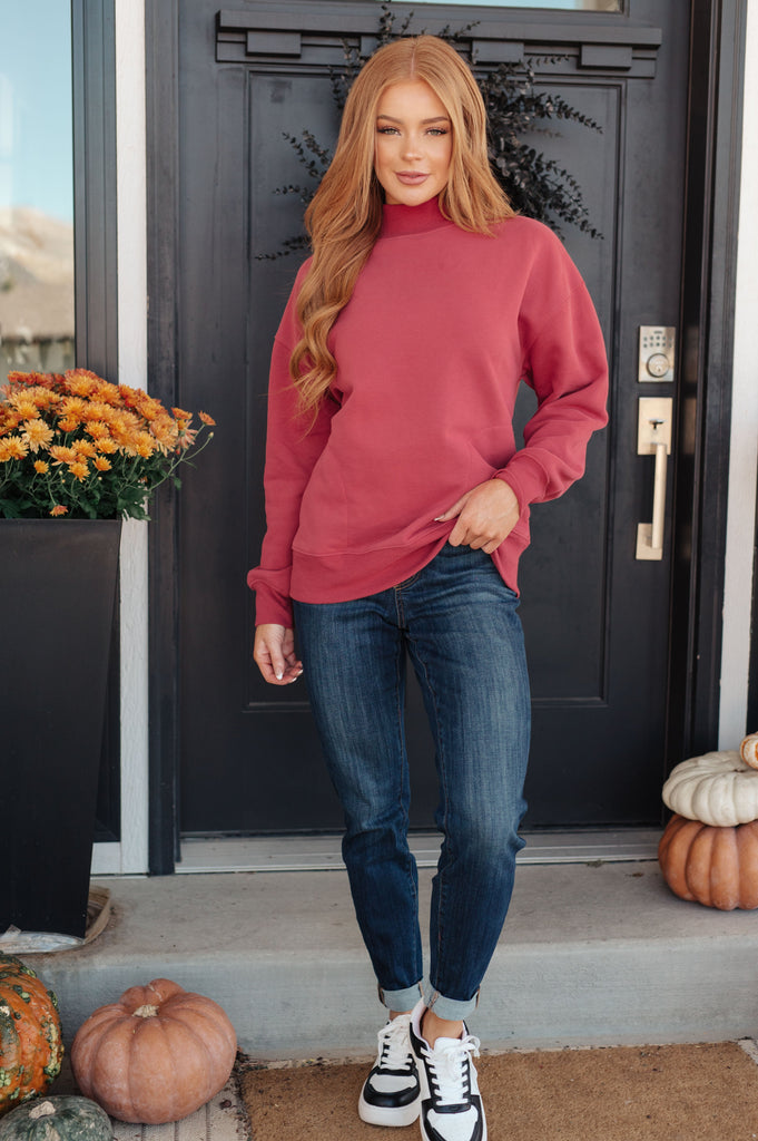 Make No Mistake Mock Neck Pullover in Cranberry-Womens-Villari Chic, women's online fashion boutique in Severna, Maryland