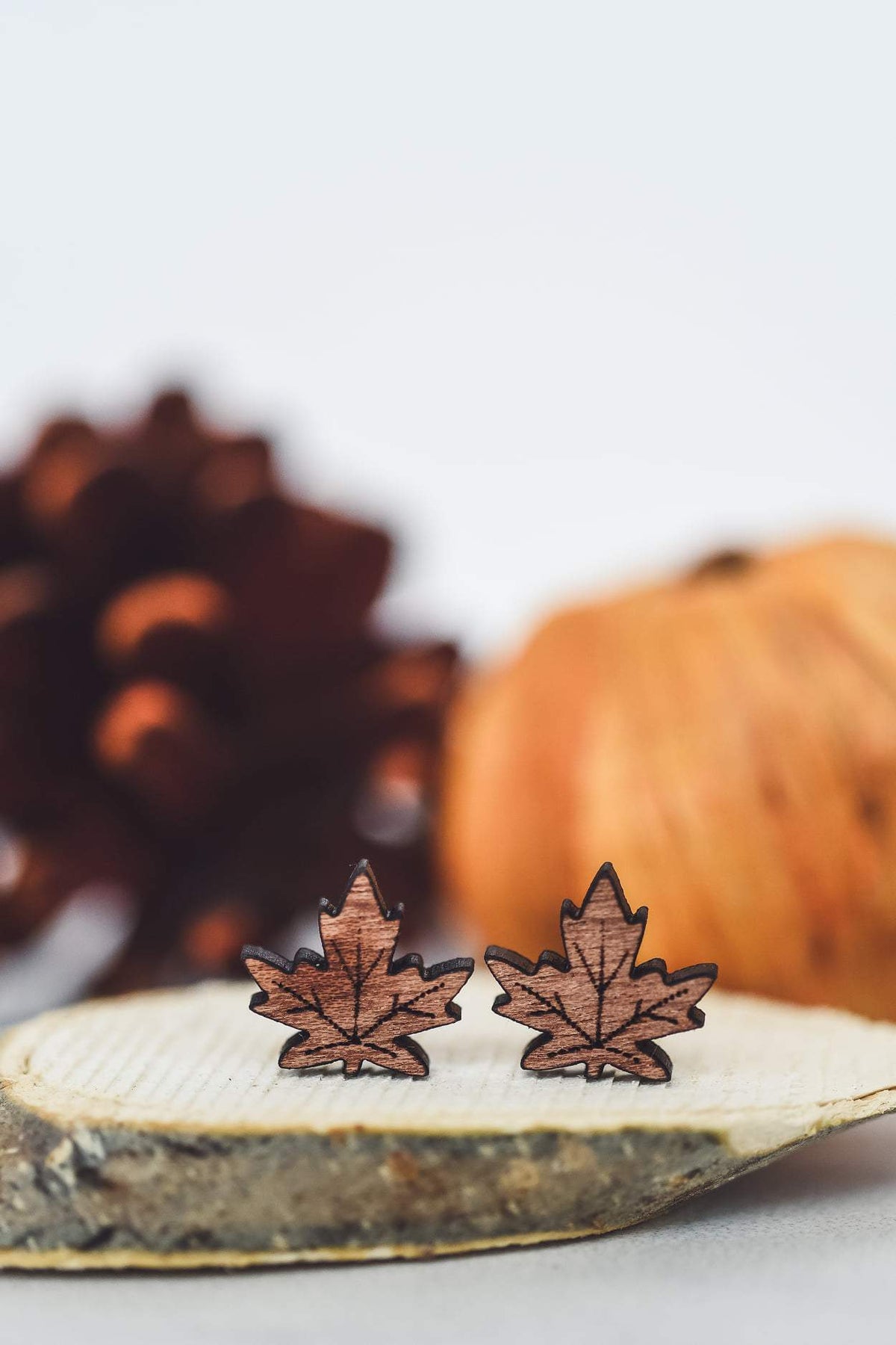 Maple Leaf Wood Stud Earrings-Villari Chic, women's online fashion boutique in Severna, Maryland