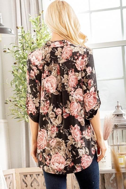 Mauve Floral Gabby Top in Black-Villari Chic, women's online fashion boutique in Severna, Maryland
