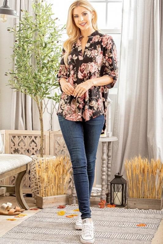 Mauve Floral Gabby Top in Black-Villari Chic, women's online fashion boutique in Severna, Maryland