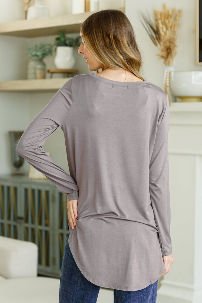 Me Time Long-Sleeved Top in Lavender Grey-Tops-Villari Chic, women's online fashion boutique in Severna, Maryland