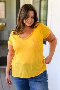 Melange Burnout V-Neck Tee in Yellow Gold-Womens-Villari Chic, women's online fashion boutique in Severna, Maryland