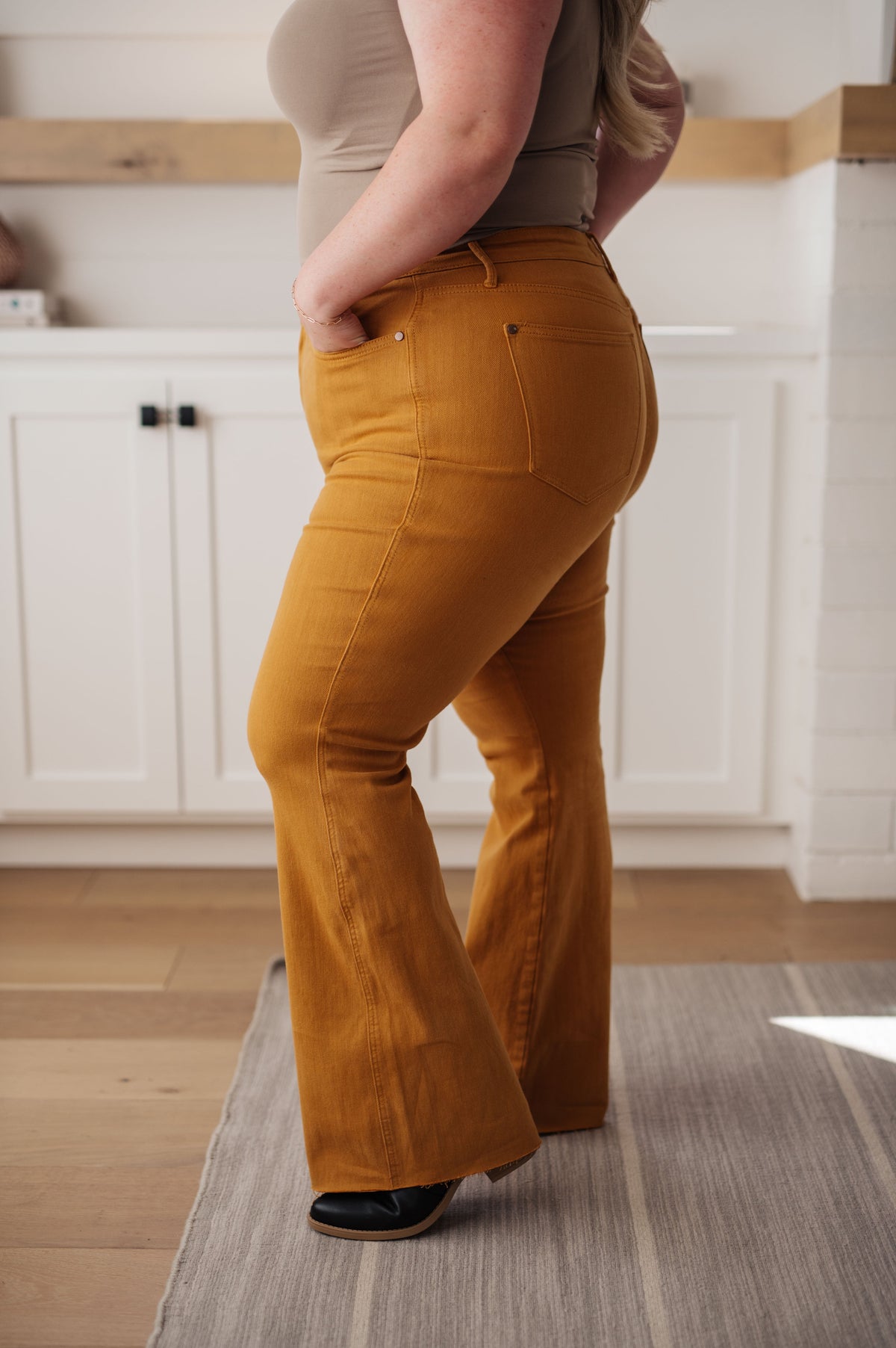 Judy Blue High-Rise Tummy Control Flares in Marigold-Womens-Villari Chic, women's online fashion boutique in Severna, Maryland