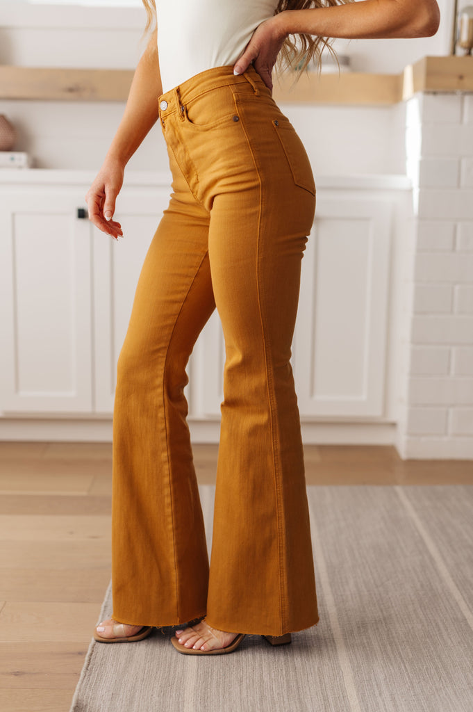 Judy Blue High-Rise Tummy Control Flares in Marigold-Womens-Villari Chic, women's online fashion boutique in Severna, Maryland