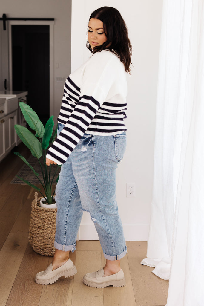 Memorable Moments Striped Sweater in Navy & White-Womens-Villari Chic, women's online fashion boutique in Severna, Maryland