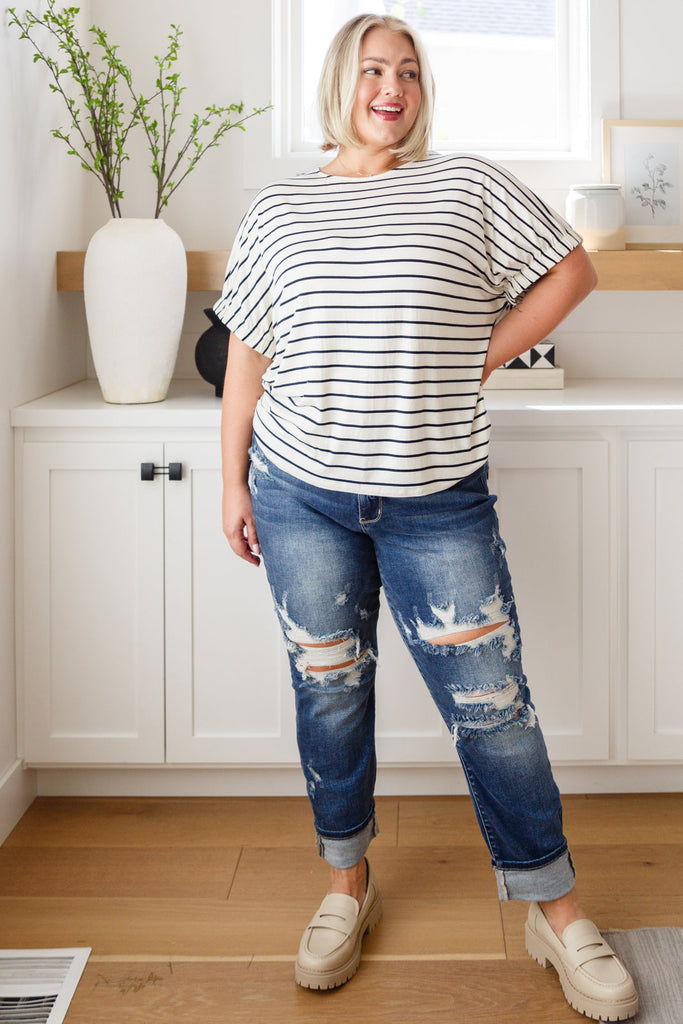Much Ado About Nothing Navy Striped Top-Womens-Villari Chic, women's online fashion boutique in Severna, Maryland