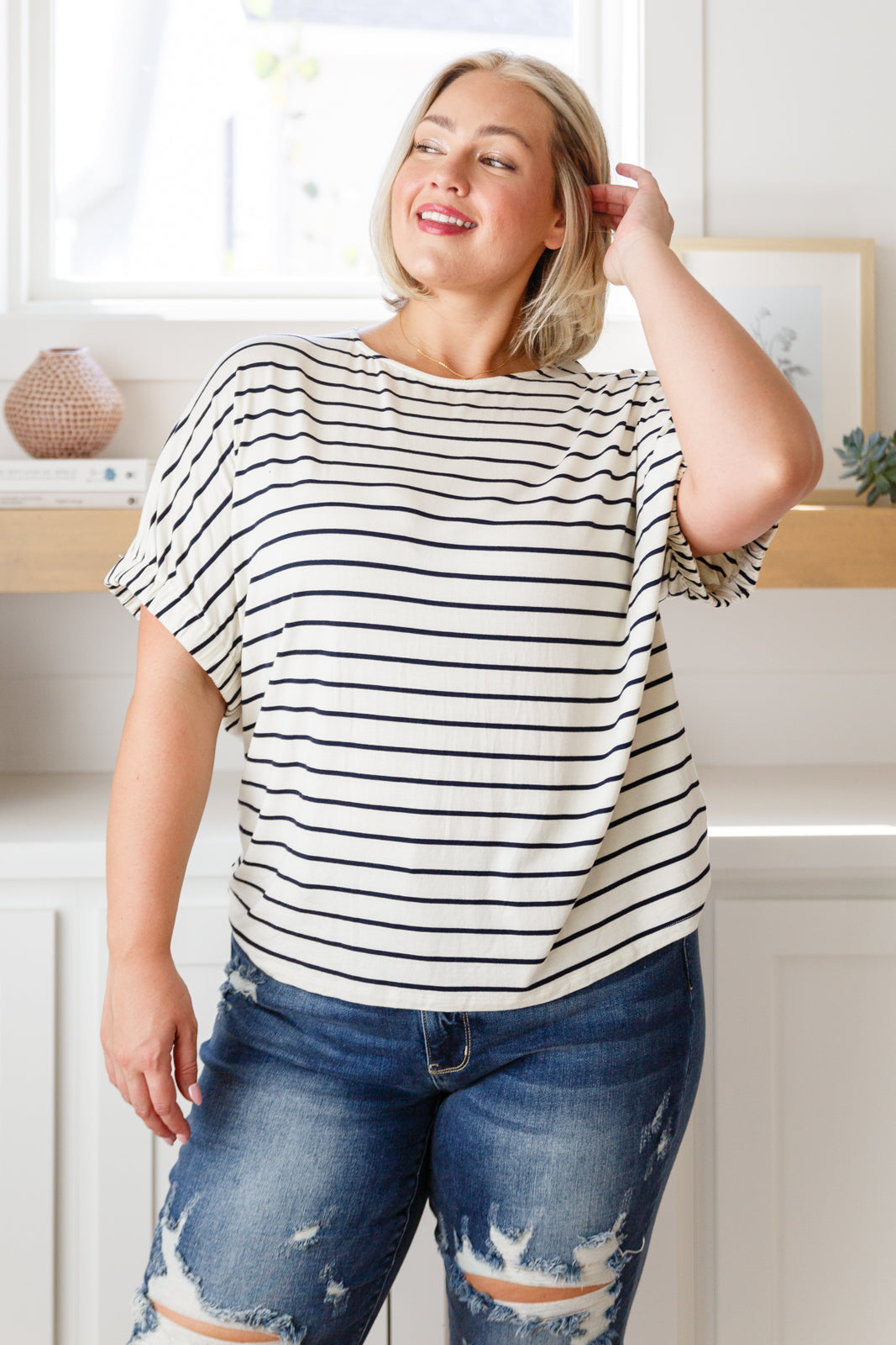 Much Ado About Nothing Navy Striped Top-Womens-Villari Chic, women's online fashion boutique in Severna, Maryland