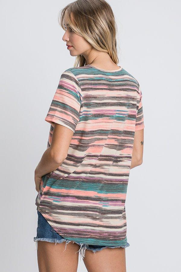 Multicolor Striped Criss-Cross V-Neck Tee-Villari Chic, women's online fashion boutique in Severna, Maryland