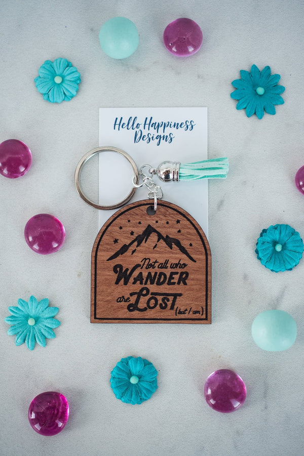 Not All Who Wander are Lost (But I Am) Wood Keychain with Tassel-Villari Chic, women's online fashion boutique in Severna, Maryland