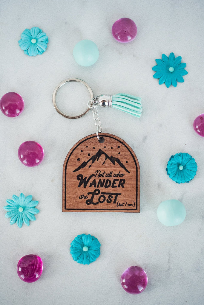 Not All Who Wander are Lost (But I Am) Wood Keychain with Tassel-Villari Chic, women's online fashion boutique in Severna, Maryland