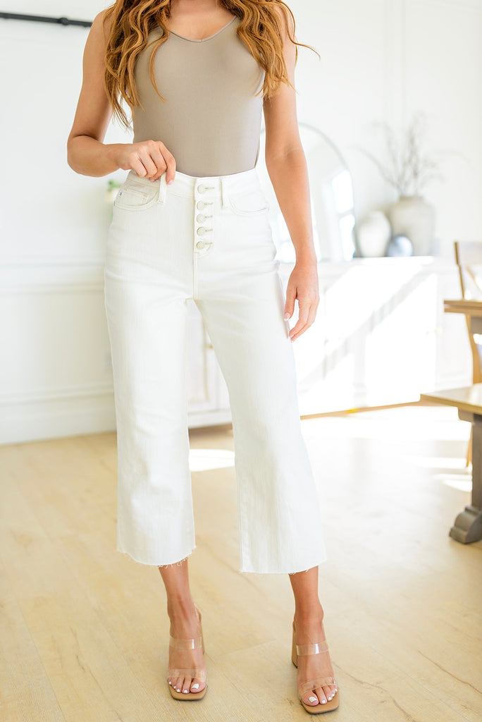 Judy Blue Not Too Salty High-Rise Wide Leg Cropped Jeans in White-Womens-Villari Chic, women's online fashion boutique in Severna, Maryland