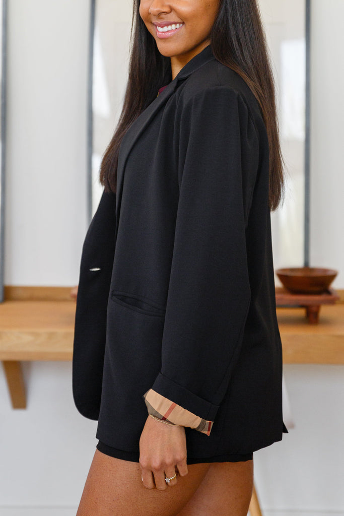 Notting Hill Plaid-Lined Blazer in Black-Womens-Villari Chic, women's online fashion boutique in Severna, Maryland