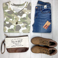 Olivia V-Neck Tee in Green Camo-Villari Chic, women's online fashion boutique in Severna, Maryland