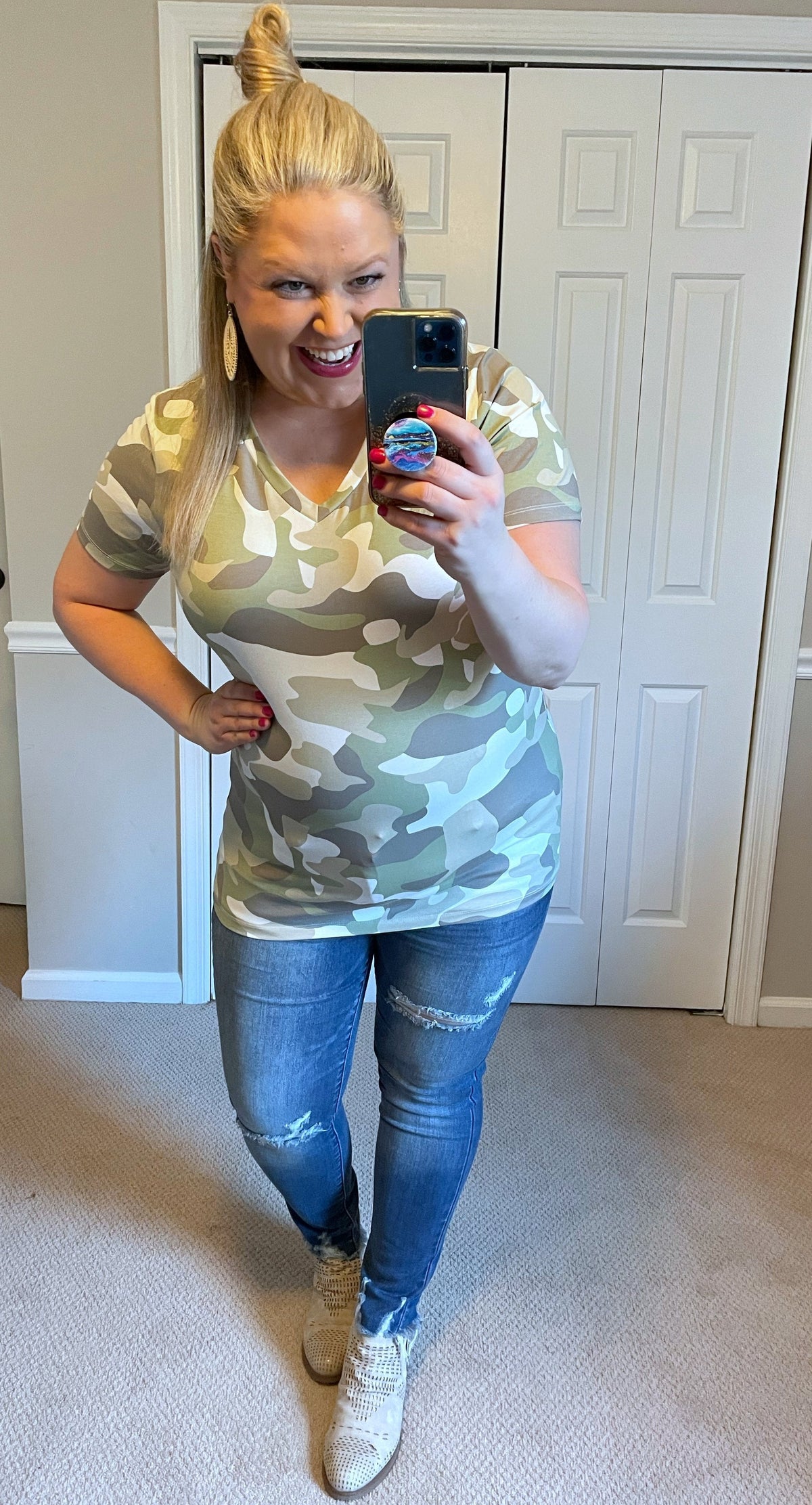 Olivia V-Neck Tee in Green Camo-Villari Chic, women's online fashion boutique in Severna, Maryland