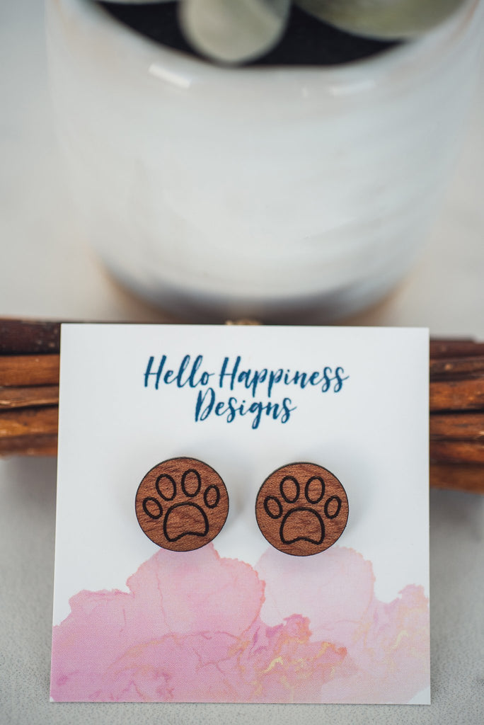 Paw Print Wooden Stud Earrings-Villari Chic, women's online fashion boutique in Severna, Maryland